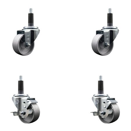 Service Caster 3'' Semi Steel Wheel Swivel 1'' Expanding Stem Caster Set 2 Brakes, 4PK SCC-EX20S314-SSS-2-TLB-2-1